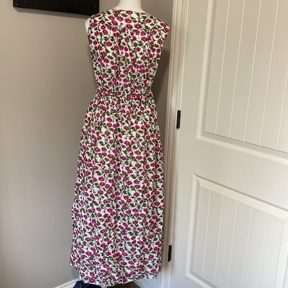 Roller Rabbit Dakini Lune Floral Maxi Dress Sleeveless Pleated White Green Sz L - Picture 9 of 14